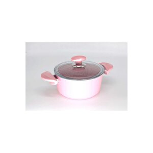 3110 - 2 Parça - Bio Granit - 28x13 Cm 6,95 Litre - Ptfe Ve Pfoa Içermeyen Derin Tencere Pembe Renk