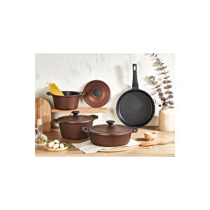 Trıana - 3537 - 9 Parça Biogranit, Döküm, Tencere , Tava, Çeyiz Seti - Bronz Renk
