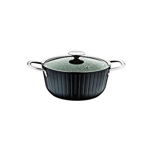 Colonna -3118 - 2 Parça, Cam Kapaklı, 20x10 Cm, 2,5 Litre, Bio Granit, Derin Tencere, Siyah Gövde