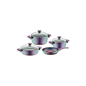 Titanium - 3016 - 7 Parça - Bio Granit-tencere, Tava, Çeyiz Seti, Viole Gövde - Viole Detay