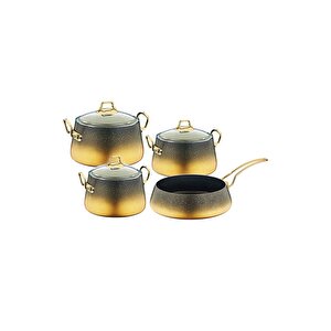 Keops - 3041 - 7 Parça, Bio Granit, Indüksiyonlu, Pfoa Ve Ptfe Free Tencere Tava Seti, Gold Renk