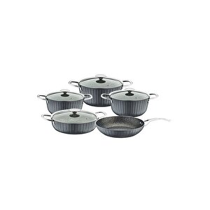 Colonna - 3517 - 9 Parça, Bio Granit, Sağlıklı, Tencere, Tava Seti Antrasit, Platin Detay