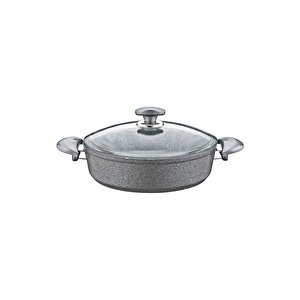 3310 - 2 Parça Bio Granit, Dayanıklı Cam Kapak, 22x7 Cm - 2,3 Litre Tencere Gri Gövde, Gri Detay