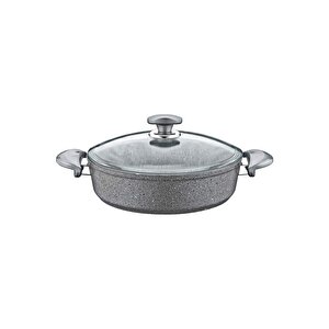 3310 - 2 Parça Bio Granit, Dayanıklı Cam Kapak, 22x7 Cm - 2,3 Litre Tencere Gri Gövde, Gri Detay