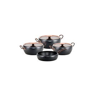 Sirena - 3540 -7 Parça, Bio Granit, Pfoa, Ptfe Free, Tencere, Tava Çeyiz Seti, Antrasit, Bakır Detay