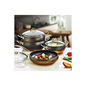Kure - 3023 - 7 Parça - Bio Granit - Pfoa Ve Ptfe Free - Tencere, Tava, Çeyiz Seti