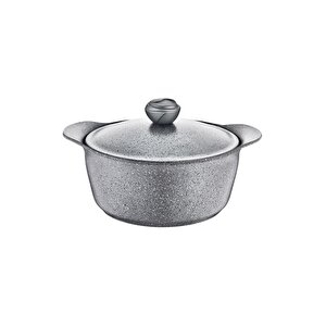 3120 - 2 Parça, Biogranit, 28x14 Cm-7,5 Lt. Sağlıklı, Cam Kapak, Derin Tencere, Gri Gövde, Gri Detay