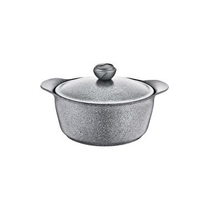 3120 - 2 Parça, Biogranit, 28x14 Cm-7,5 Lt. Sağlıklı, Cam Kapak, Derin Tencere, Gri Gövde, Gri Detay