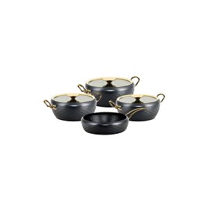 Sirena - 3540 -7 Parça, Bio Granit, Pfoa, Ptfe Free, Tencere, Tava Çeyiz Seti, Antrasit, Gold Detay