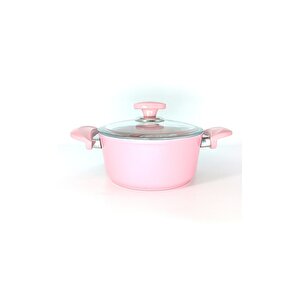 3110 - 2 Parça - Bio Granit - 18x10 Cm 2,0 Litre - Ptfe Ve Pfoa Içermeyen Derin Tencere Pembe Renk