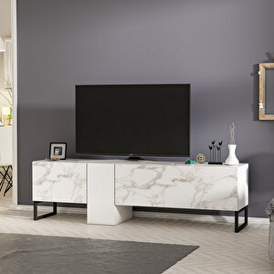 T0016 Kapaklı, Metal Ayaklı, Tv Sehpası, Beyaz/beyaz Mermer Beyaz Beyaz Mermer