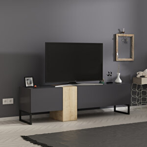 T0016 Kapaklı, Metal Ayaklı, Tv Sehpası, Antrasit/safir Meşe Antrasit-Safirmeşe