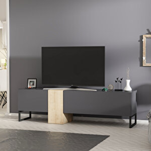 T0016 Kapaklı, Metal Ayaklı, Tv Sehpası, Antrasit/safir Meşe Antrasit-Safirmeşe