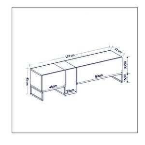 T0016 Kapaklı, Metal Ayaklı, Tv Sehpası, Antrasit/safir Meşe