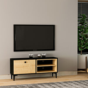 T004 Minimal Tv Sehpası Ahşap Siyah/safir Meşe