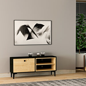 Selis T004 Modern TV Sehpası – Ahşap Siyah/Safir Meşe - 120 cm