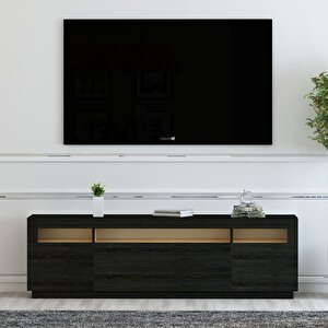 T005 Asil Led Işıklı Tv Sehpası Ahşap Siyah
