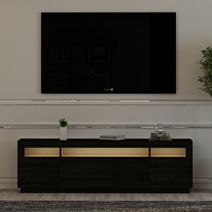 T005 Asil Led Işıklı Tv Sehpası Ahşap Siyah