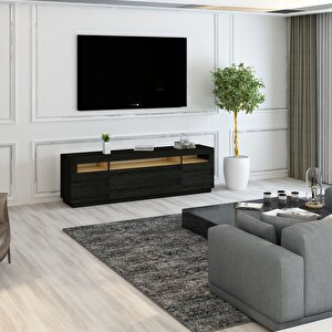 T005 Asil Led Işıklı Tv Sehpası Ahşap Siyah