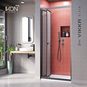 Vi̇kka | Siyah, Nervür Desenli Cam, Katlanır Duşakabin 104 cm