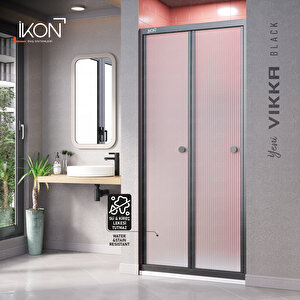 Vi̇kka | Siyah, Nervür Desenli Cam, Katlanır Duşakabin