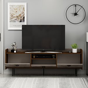 T0015 Lidya Kapaklı, Açık Raflı Tv Sehpası, Gordion Mermer/ceviz Mermer Ceviz
