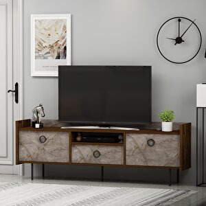 T0015 Lidya Kapaklı, Açık Raflı Tv Sehpası, Gordion Mermer/ceviz