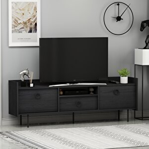 T0015 Lidya Kapaklı, Açık Raflı Tv Sehpası, Ahşap Siyah 0526 Mat Siyah