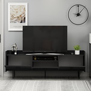 T0015 Lidya Kapaklı, Açık Raflı Tv Sehpası, Ahşap Siyah 0526 Mat Siyah