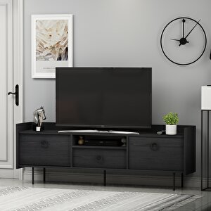 T0015 Lidya Kapaklı, Açık Raflı Tv Sehpası, Ahşap Siyah