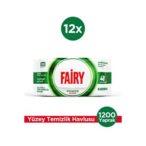 Power Wipes Yüzey Temizleme Mendili 100 Yaprak 12 Adet | Beyaz Sabun | Beyaz Sirke & Karbonat