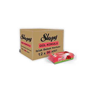 Gül Kokulu 90 Yaprak Islak Havlu X 12'li Paket