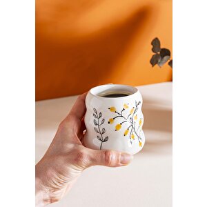 Sarı Çiçekler Amore El Yapımı Seramik Double Kahve Bardağı Mug Kupa
