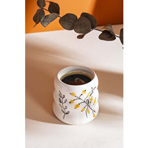 Sarı Çiçekler Amore El Yapımı Seramik Double Kahve Bardağı Mug Kupa