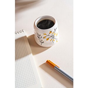Sarı Çiçekler Amore El Yapımı Seramik Double Kahve Bardağı Mug Kupa