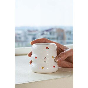 Minimal Çiçekler Amore El Yapımı Seramik Double Kahve Bardağı Mug Kupa