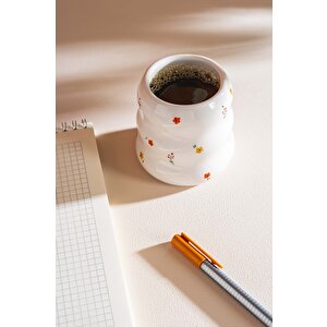 Minimal Çiçekler Amore El Yapımı Seramik Double Kahve Bardağı Mug Kupa