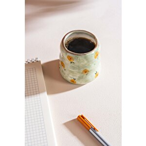 Yeşil Çiçek Amore El Yapımı Seramik Double Kahve Bardağı Mug Kupa