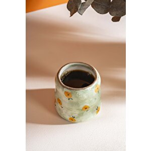 Yeşil Çiçek Amore El Yapımı Seramik Double Kahve Bardağı Mug Kupa