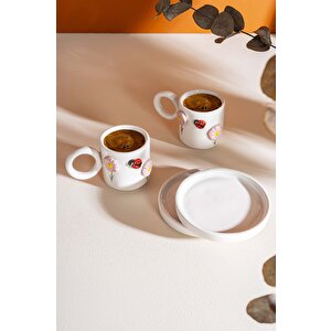 Uğur Böceği Amore El Yapımı Seramik İkili Türk Kahvesi Fincan Takımı