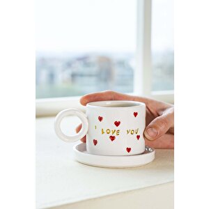 I Love You Amore El Yapımı Seramik Double Kahve Fincanı Mug Kupa