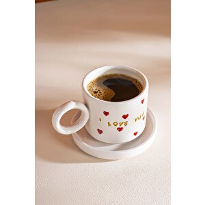 I Love You Amore El Yapımı Seramik Double Kahve Fincanı Mug Kupa