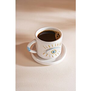 Göz Desenli Amore El Yapımı Seramik Double Kahve Fincanı Mug Kupa
