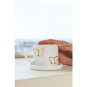 Gold Kelebek Amore El Yapımı Seramik Double Kahve Fincanı Mug Kupa