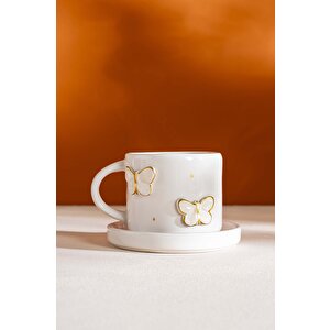 Gold Kelebek Amore El Yapımı Seramik Double Kahve Fincanı Mug Kupa