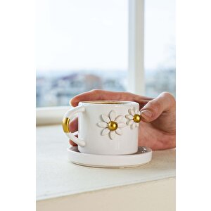 Gold Papatya Amore El Yapımı Seramik Double Kahve Fincanı Mug Kupa