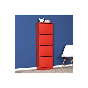 Flat Duo 4 Katlı Ayakkabılık Dolabı - Kırmızı