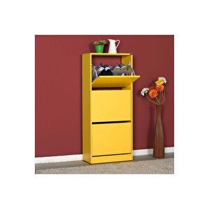 Flat Duo 3 Katlı Ayakkabılık Dolabı - Hardal