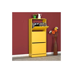 Flat Duo 3 Katlı Ayakkabılık Dolabı - Hardal