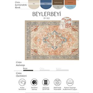 Beylerbeyi By 802 Bej Vintage Halı Oda Salon Halısı Yıkanabilir Eskitme Halı Şönil Halı 180x280 cm